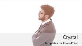  Presentation with reflection looking back to go forward - PPT theme with loyalty success - successful businessman looking forward side background and a light gray colored foreground