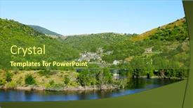  Presentation with lac - Colorful slides enhanced with lozere-lac-de-villefort-village backdrop and a tawny brown colored foreground