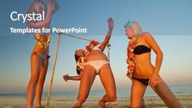  Presentation with fun - Colorful presentation design enhanced with luau - vacationers have fun doing backdrop and a teal colored foreground