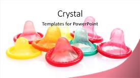  Presentation with condoms - Slides having lube - colorful condoms isolated on white background and a white colored foreground