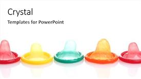  Presentation with condoms - Cool new slide deck with lube - colorful condoms isolated on white backdrop and a white colored foreground