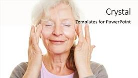  Presentation with senior care - Presentation design consisting of lube - happy senior woman doing skin background and a sky blue colored foreground