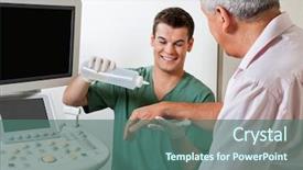  Presentation with nurse a male patient - Theme featuring lube - young male radiologic technician smiling background and a ocean colored foreground