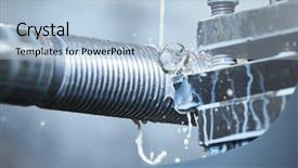  Presentation with thread - Slide deck enhanced with lubrication equipment - thread cutting tool at metal background and a light blue colored foreground