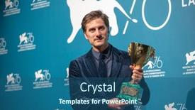  Presentation with best award - Cool new presentation theme with luca-marinelli-poses-withthe-coppa backdrop and a ocean colored foreground
