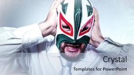  Presentation with wrestler - Amazing theme having lucha libre - angry businessman with mexican wrestler backdrop and a light blue colored foreground