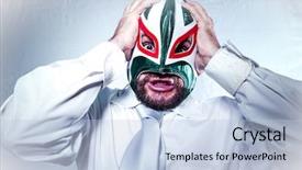  Presentation with wrestler - Audience pleasing slides consisting of lucha libre - manager angry businessman with mexican backdrop and a light blue colored foreground