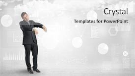  Presentation with report - Beautiful presentation theme featuring lucid dream - workaholic businessman dreaming about his backdrop and a  colored foreground