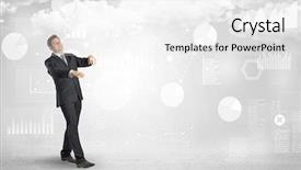  Presentation with report - Slide set with lucid dream - workaholic businessman dreaming about his background and a white colored foreground