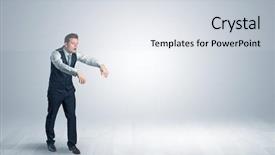  Presentation with copy space - Cool new presentation theme with lucid dream - zombi sleepy maniac businessman walking backdrop and a sky blue colored foreground