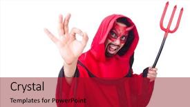  Presentation with devil - Presentation consisting of lucifer - man devil in red costume background and a crimson colored foreground