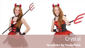  Presentation with devil - Beautiful PPT theme featuring lucifer - woman devil with trident backdrop and a coral colored foreground