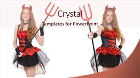  Presentation with white and black woman climbing ladders - Amazing PPT theme having lucifer - woman devil with trident backdrop and a lemonade colored foreground