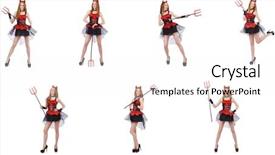  Presentation with white and black woman climbing ladders - Cool new PPT theme with lucifer - woman devil with trident backdrop and a white colored foreground