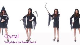  Presentation with woman stuck in ladder - Audience pleasing theme consisting of lucifer - woman with scythe isolated backdrop and a  colored foreground