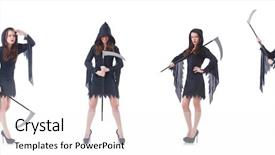  Presentation with white and black woman climbing ladders - Audience pleasing presentation theme consisting of lucifer - woman with scythe isolated backdrop and a  colored foreground