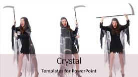  Presentation with white and black woman climbing ladders - Colorful slides enhanced with lucifer - woman with scythe isolated backdrop and a  colored foreground