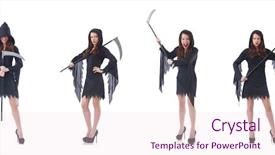  Presentation with pcos woman - Slides with lucifer - woman with scythe isolated background and a  colored foreground