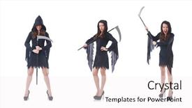  Presentation with white and black woman climbing ladders - Presentation theme consisting of lucifer - woman with scythe isolated background and a  colored foreground