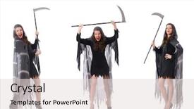  Presentation with white and black woman climbing ladders - Cool new theme with lucifer - woman with scythe isolated backdrop and a  colored foreground