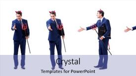  Presentation with devil - PPT theme having lucifer - young devil businessman isolated background and a teal colored foreground
