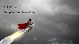  Presentation with rocket - Audience pleasing presentation design consisting of lucking freedom - woman on space rocket mixed backdrop and a light gray colored foreground