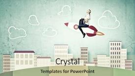  Presentation with animated rocket - Audience pleasing PPT layouts consisting of lucking freedom - young girl flying on rocket backdrop and a  colored foreground