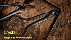  Presentation with wood tools - Presentation theme consisting of lucking gools - horseshoes horse tools background and a tawny brown colored foreground