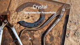  Presentation with wood tools - PPT layouts enhanced with lucking gools - horseshoes horse tools background and a coral colored foreground