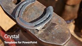  Presentation with to serve protect - PPT theme with lucking gools - horseshoes on blacksmith anvil background and a tawny brown colored foreground