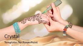  Presentation with process - Beautiful presentation theme featuring lucking gools - process of applying mehndi backdrop and a coral colored foreground