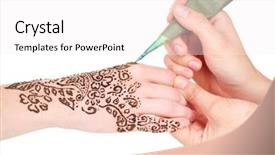  Presentation with process - Amazing PPT theme having lucking gools - process of applying mehndi backdrop and a white colored foreground