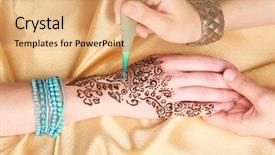  Presentation with process - PPT theme enhanced with lucking gools - process of applying mehndi background and a coral colored foreground