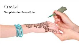  Presentation with process - Colorful PPT layouts enhanced with lucking gools - process of applying mehndi backdrop and a white colored foreground