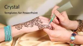  Presentation with process - Theme consisting of lucking gools - process of applying mehndi background and a coral colored foreground
