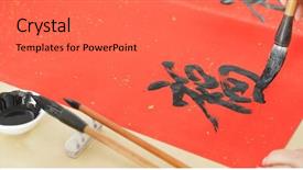  Presentation with chinese calligraphy - Presentation theme consisting of lucking gools - writing chinese calligraphy with word background and a gray colored foreground