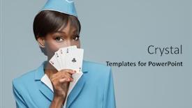  Presentation with cheerful - PPT theme featuring lucky-cheerful-african-stewardess-holding background and a light blue colored foreground