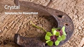  Presentation with shoe - Beautiful theme featuring lucky day - horse-shoe and clover vintage symbols backdrop and a coral colored foreground