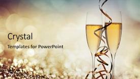  Presentation with celebrations - PPT theme consisting of lucky gold - two champagne glasses with ribbons background and a lemonade colored foreground