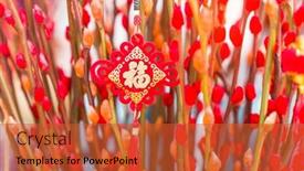  Presentation with chinese new year - Theme having lucky-knot-hanging-on-flower background and a red colored foreground