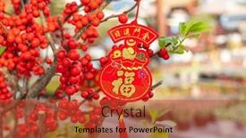  Presentation with chinese new year - Presentation design enhanced with lucky-knot-hanging-on-flower background and a red colored foreground