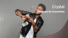  Presentation with rich man - Colorful PPT theme enhanced with lucky lottery - funny afro american rich man backdrop and a gray colored foreground