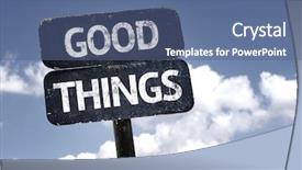  Presentation with good - Slides with lucrative - good things sign with clouds background and a ocean colored foreground