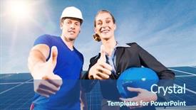  Presentation with solar system - Slide deck having lucrative - photovoltaic system with solar panels background and a ocean colored foreground