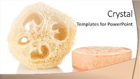  Presentation with blank whiteboard isolated on white - Colorful presentation theme enhanced with lufe - loofah isolated on white backdrop and a  colored foreground