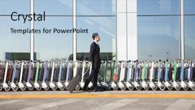  Presentation with luggage - Theme having luggage carts at airport background and a light blue colored foreground