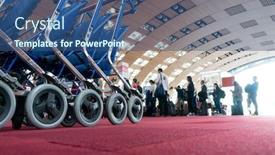  Presentation with luggage - Colorful presentation design enhanced with luggage carts at modern airport backdrop and a ocean colored foreground