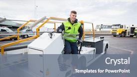  Presentation with airport runway - Slides consisting of luggage conveyor truck on airport background and a gray colored foreground