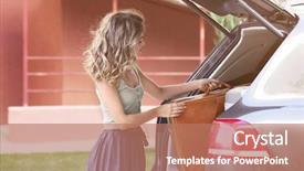  Presentation with loading - Beautiful PPT layouts featuring luggage free - young woman loading suitcase backdrop and a coral colored foreground
