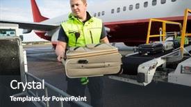  Presentation with luggage - PPT theme having luggage in trailer against airplane background and a dark gray colored foreground